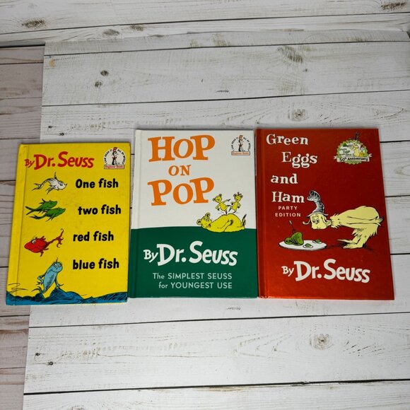 Dr. Seuss Childrens Book Bundle One Fish Two Fish, Hop On Pop, Green Eggs & Ham - Picture 1 of 11